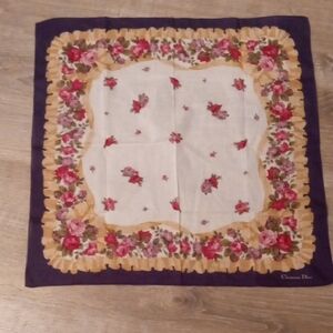 Floral Cotton Handkerchief with Purple Border 18x18